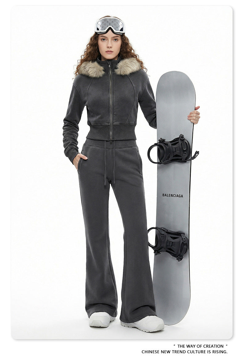 Fake Fur Lining Zip-Up Cropped Zipper Hoodie WN23115