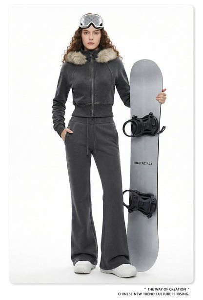 Fake Fur Lining Zip-Up Cropped Zipper Hoodie WN23115