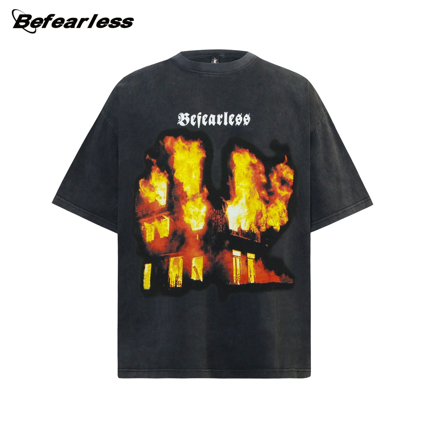 Washed Heavyweight Flame Print Oversize Short Sleeve T-Shirt WN26363