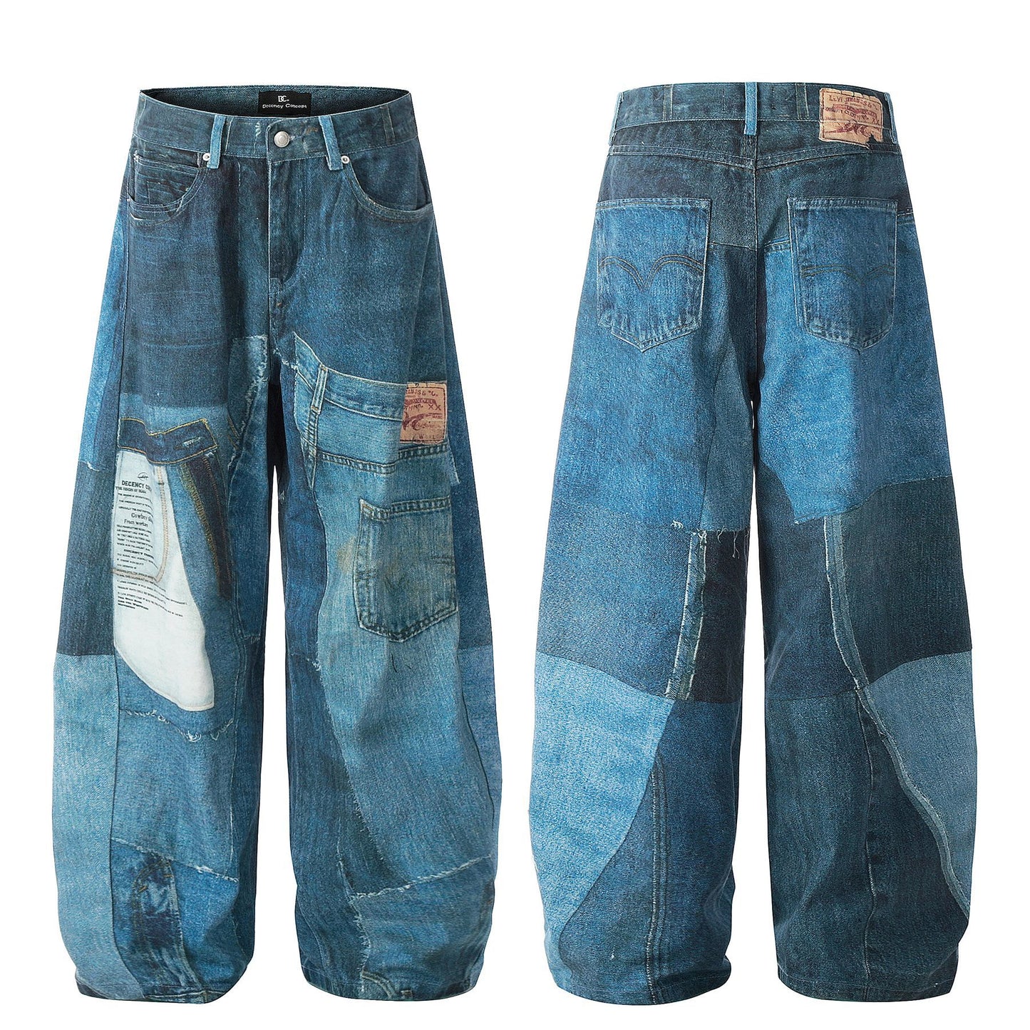 Washed Irregular Print Wide Leg Curved Denim Jeans WN25883