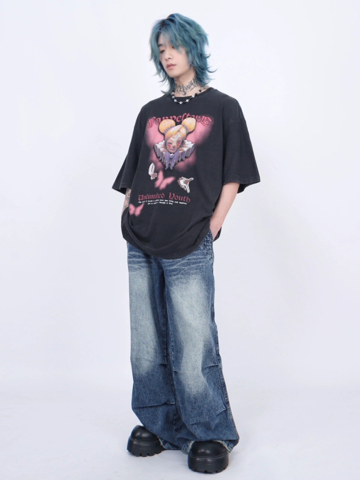 Anime Print Wash Short Sleeve T-Shirt WN5221
