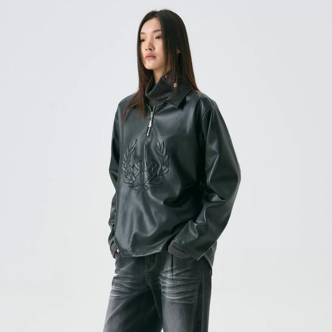 PU Leather Long Sleeve Polo Shirt WN18928