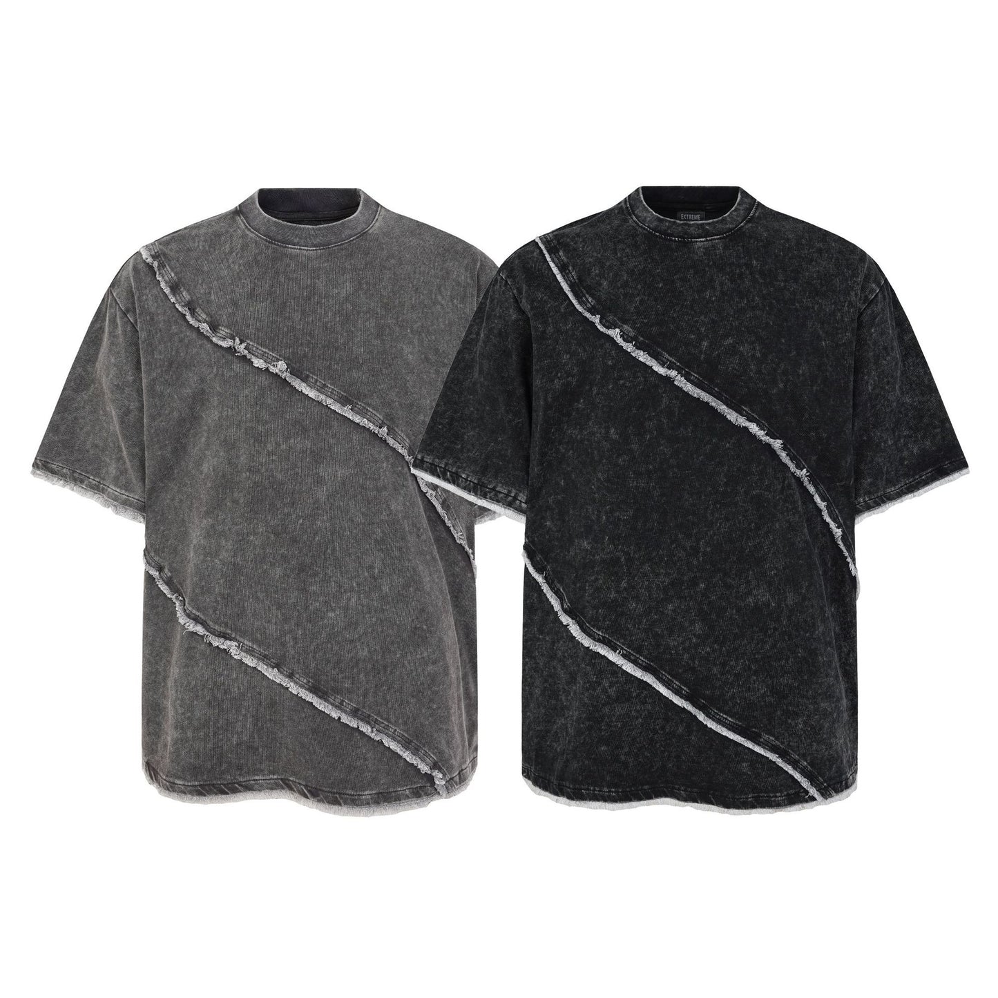Acid Washed Raw-Edge Splice Short Sleeve T-Shirt WN25726