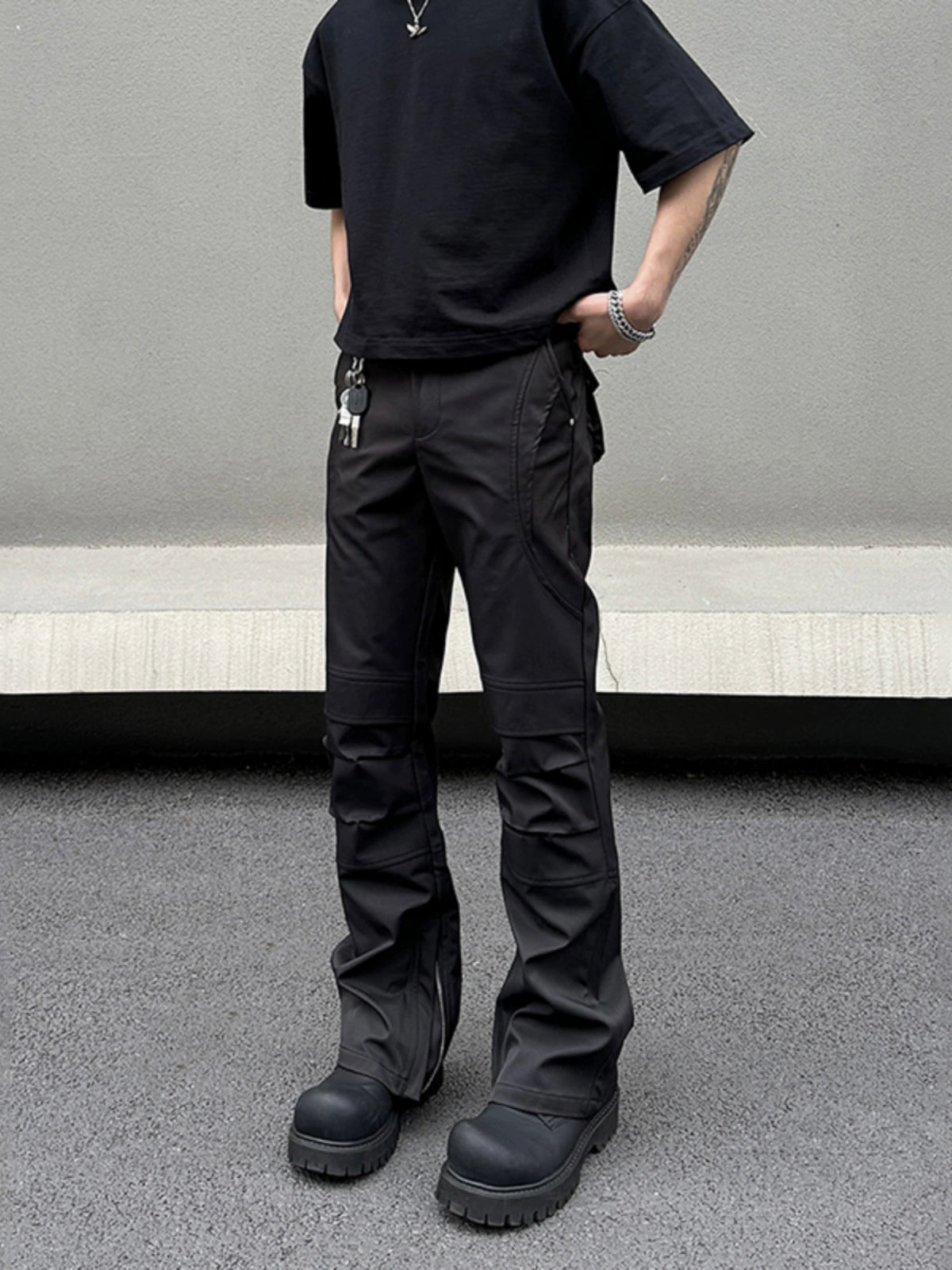 Waterproof Zipper Design Flare Pants WN19476