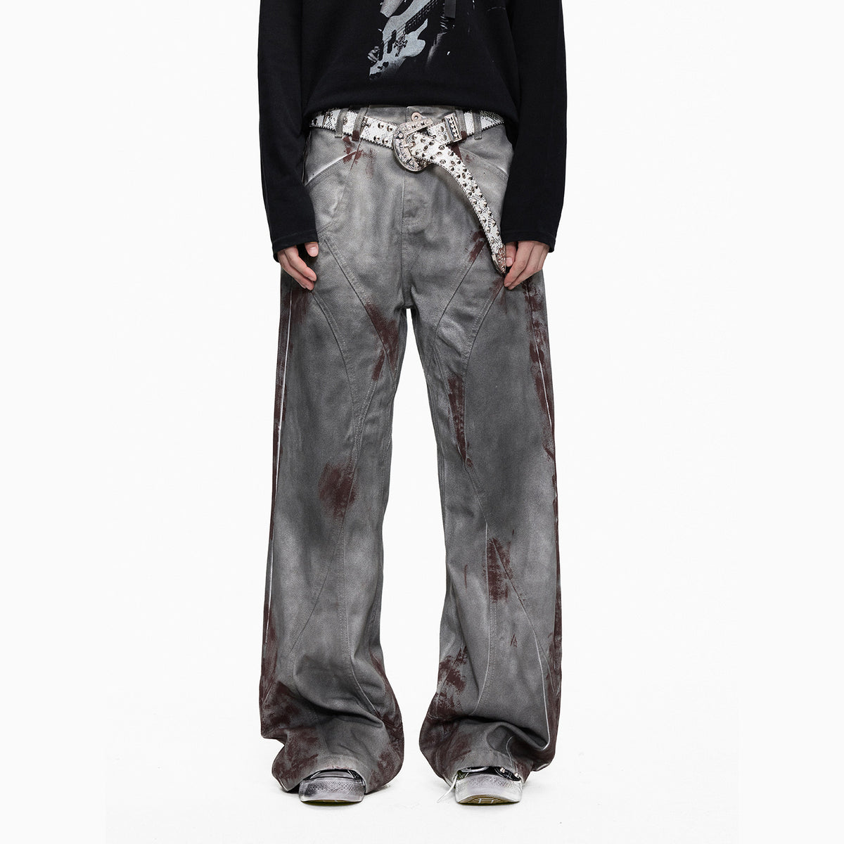 Stain Dye Seam Flare Denim Jeans WN27314