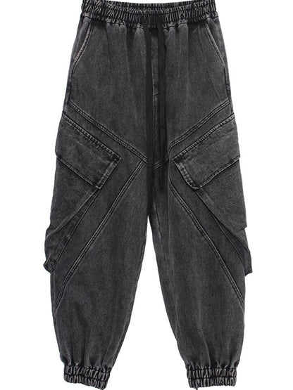 Damage Wash Cuffed Wide Leg Denim Jeans WN22414