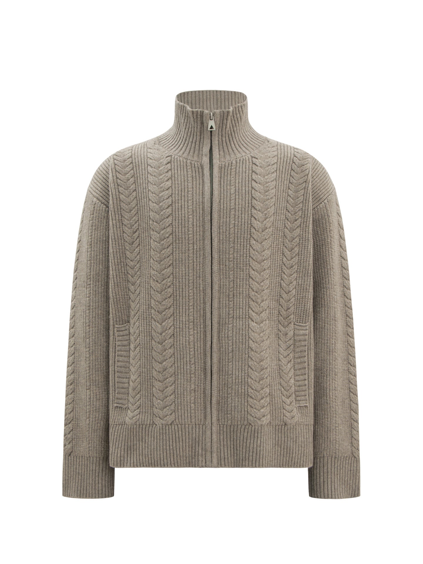 Heavyweight Cable-Knit High-Neck Zip-Up Oversize Knit Cardigan WN26314