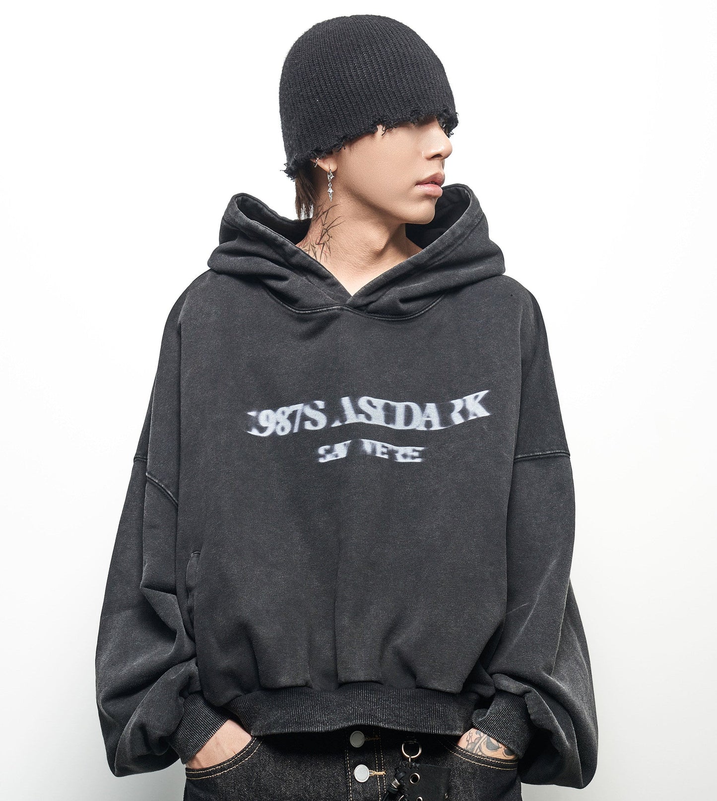 Letter Print Oversize Cropped Hoodie WN22973