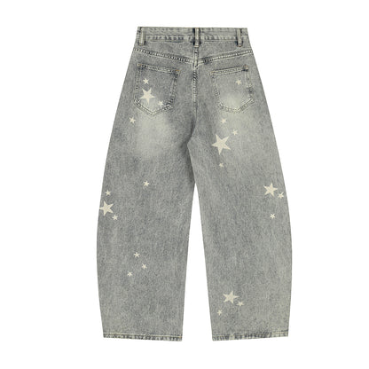 Star Print Curved Denim Jeans WN25482