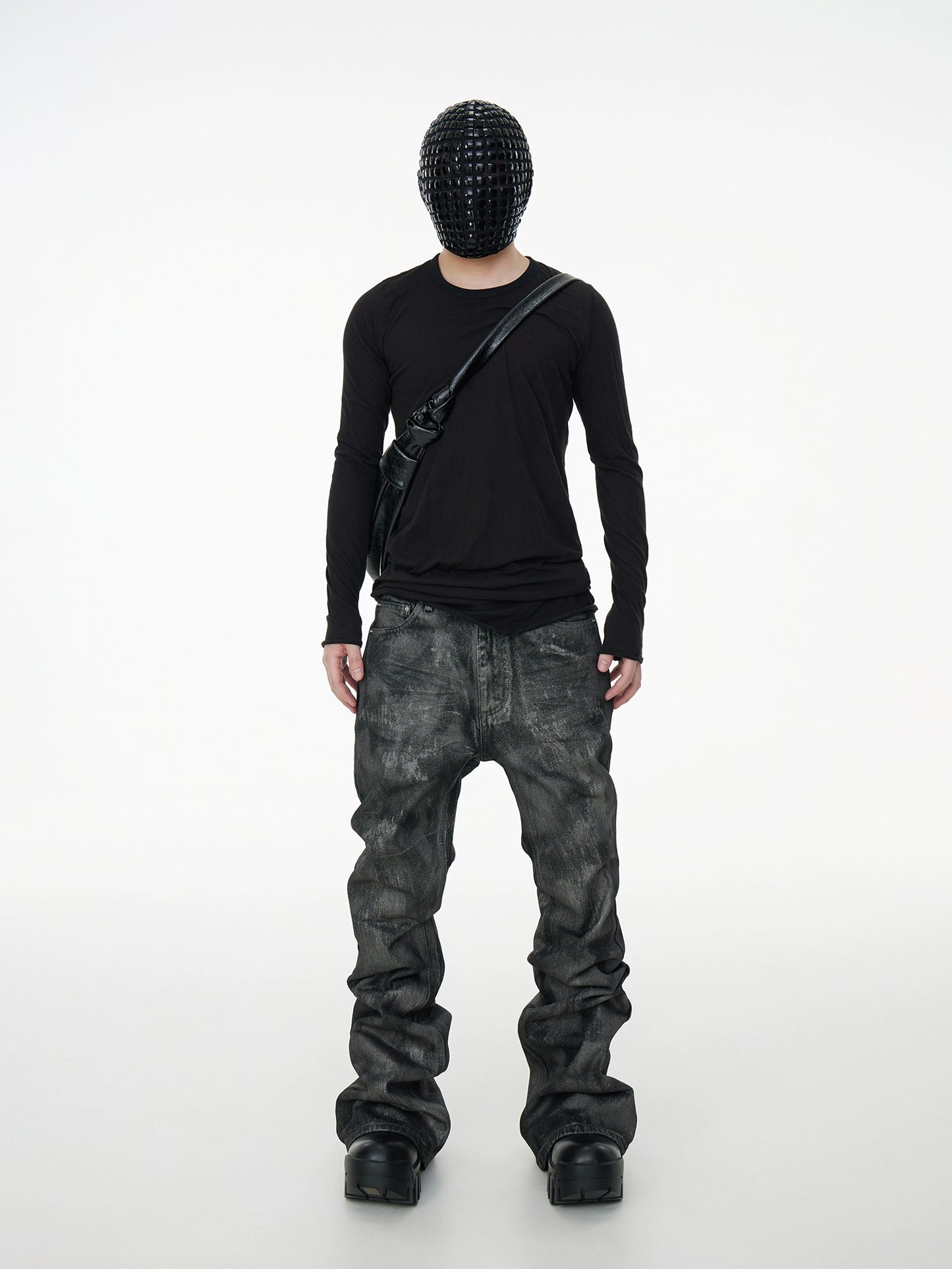 Glitter Coated Stacked Flare Denim Jeans WN17000