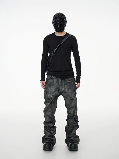 Glitter Coated Stacked Flare Denim Jeans WN17000