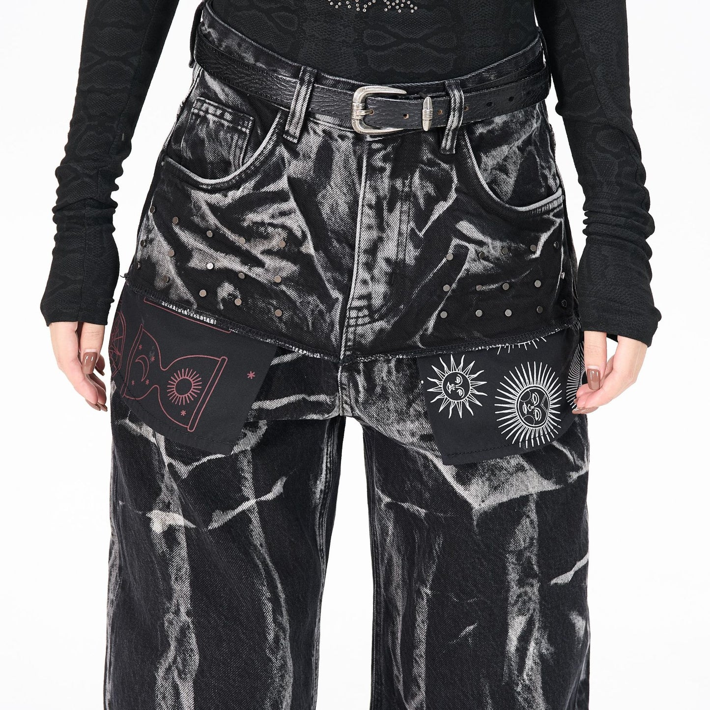 Multi-Print Wide Leg Denim Jeans WN23093