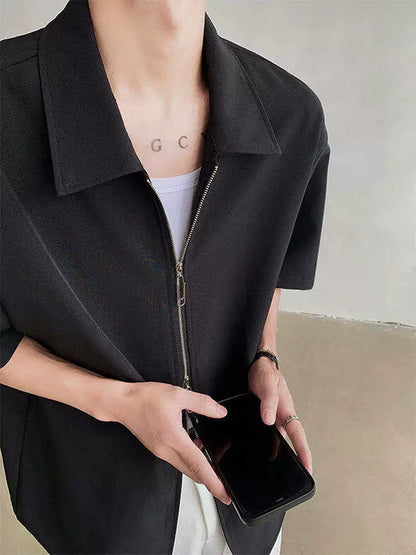 Double Zipper Design Short Sleeve Shirt WN19323
