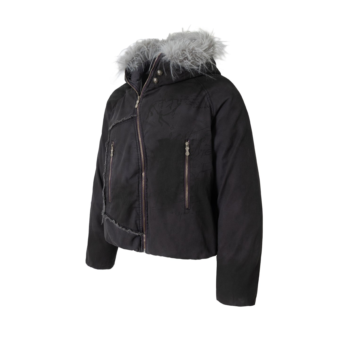 Fake Fur Collar Washed Deconstruction Puffer Jacket WN21925