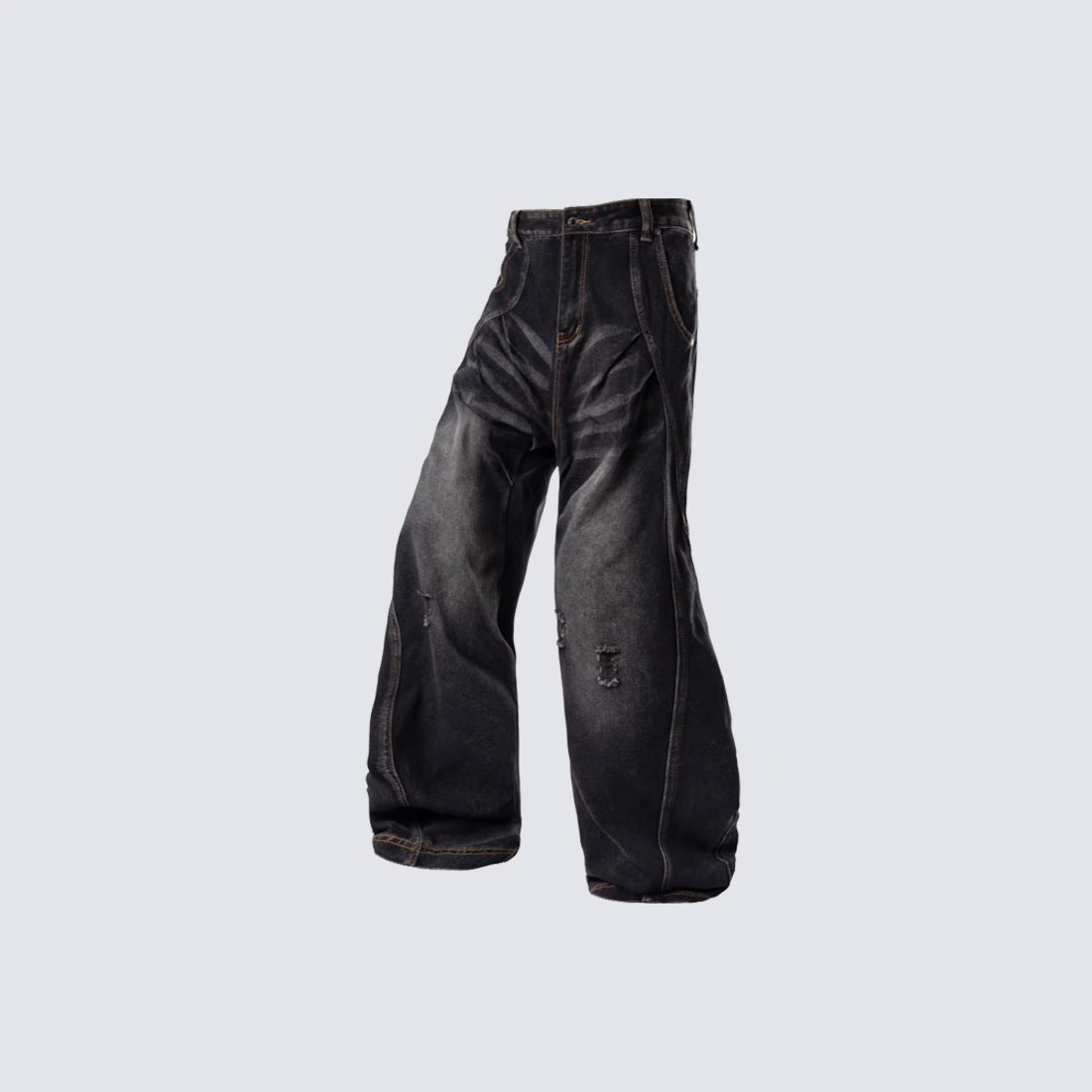Embroidery Washed Wide Leg Denim Jeans WN28022
