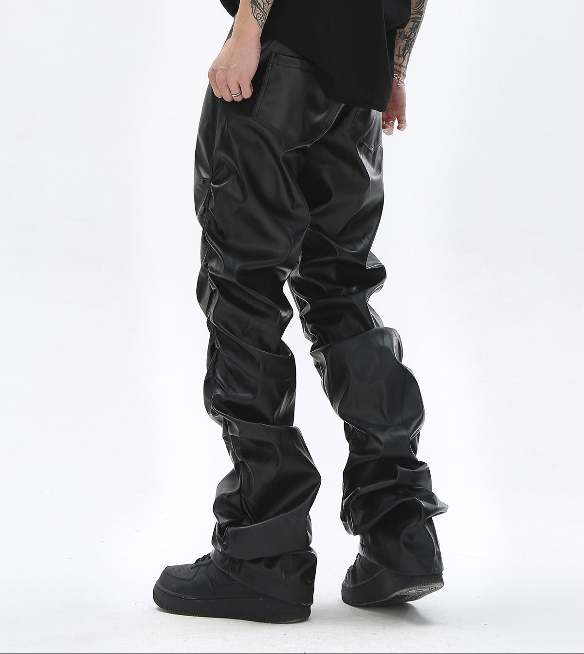 PU Leather Pleats Straight Pants WN25754