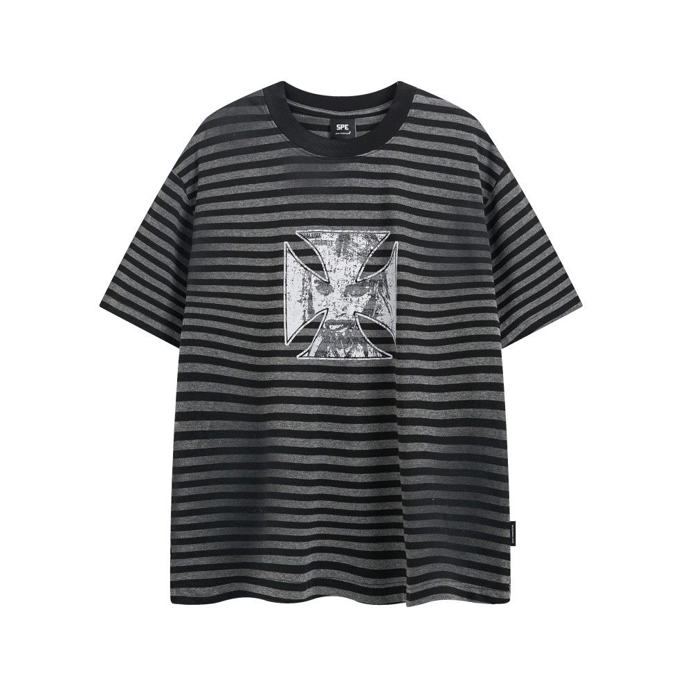 Cross Stripe Heavyweight Drop-Shoulder Oversize Short Sleeve T-Shirt WN27867