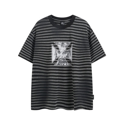 Cross Stripe Heavyweight Drop-Shoulder Oversize Short Sleeve T-Shirt WN27867