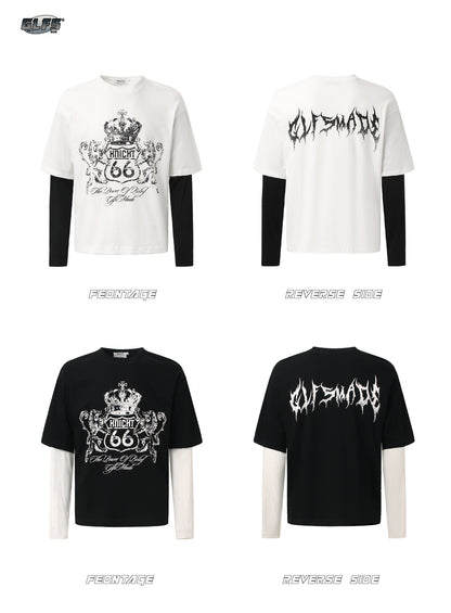 Fake Layered Crown Art Print Long Sleeve T-Shirt WN26513