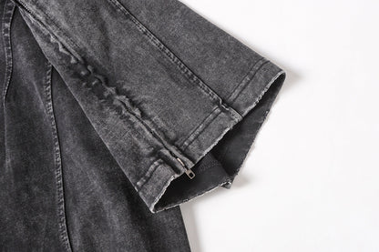 Washed Panel Design Zipper Detail Short Sleeve T-Shirt WN25377