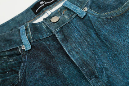 Washed Irregular Print Wide Leg Curved Denim Jeans WN25883