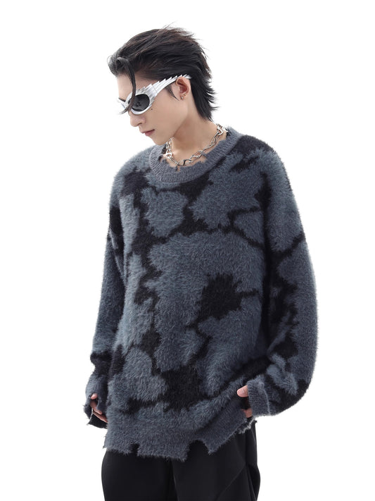 Damage Jacquard Oversize Knit Sweater WN10362