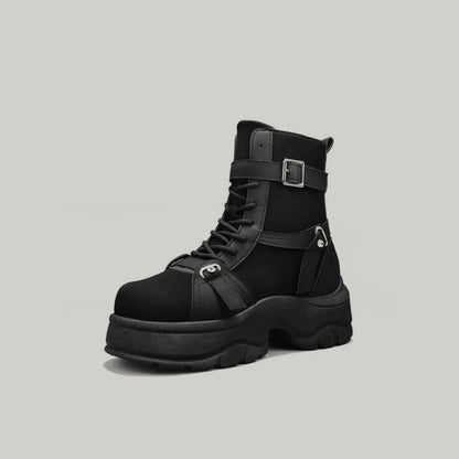 Platform High-Top Metal Buckle Lace-Up Boots WN23496