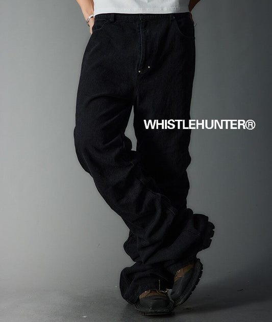 Heavyweight Washed Distressed Multi-Layer Pleated Stacked Denim Jeans WN26734