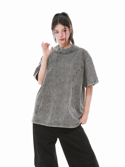 Heavy Washed Fade Stitching Short Sleeve T-Shirt WN25671