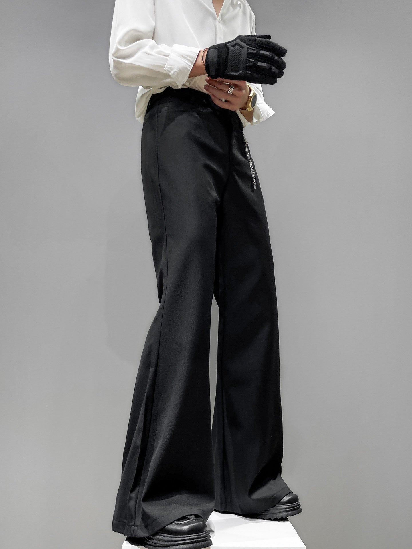 Metal Chain Draped Flare Trousers WN23856