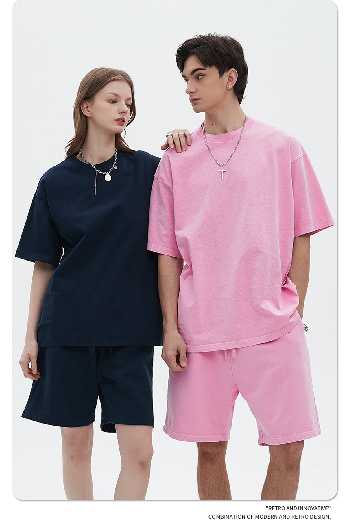 Oversize Washed Short-sleeve-T-shirt & Washed Short Sweatpants Setup WN6633-K