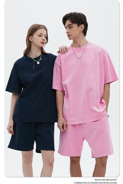 Oversize Washed Short-sleeve-T-shirt & Washed Short Sweatpants Setup WN6633-K