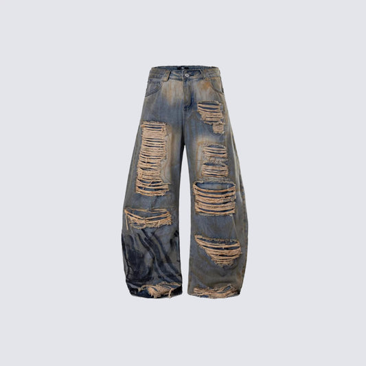 Heavy Damage Paint Wide Leg Denim Jeans WN28042