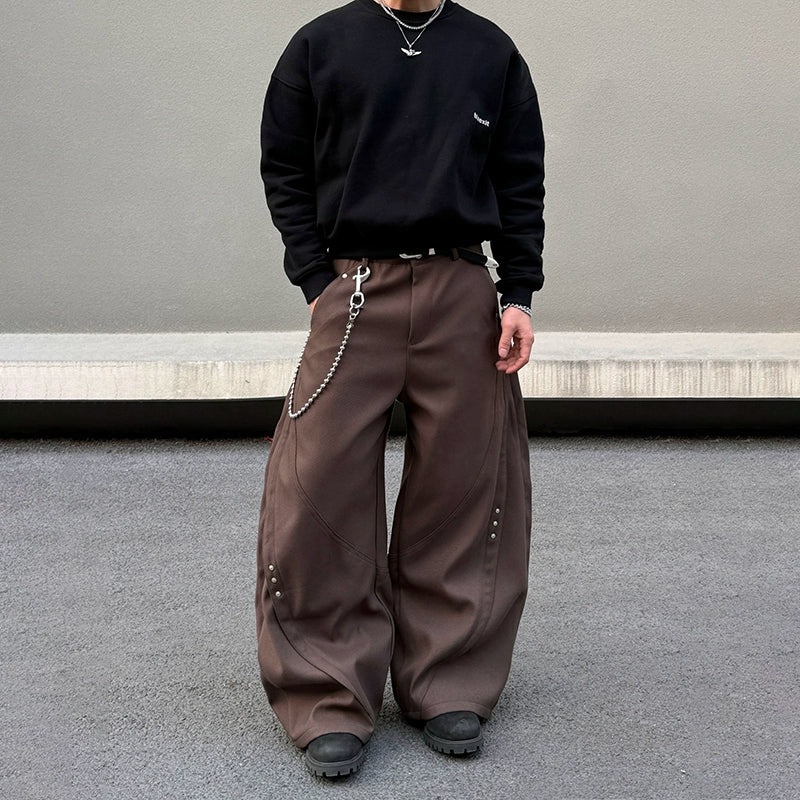 Studs Design Wide Leg  Cleanfit Baggy Trousers WN19479