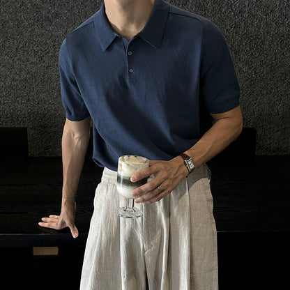 Solid Collar Knit Short Sleeve Polo Shirt WN20304