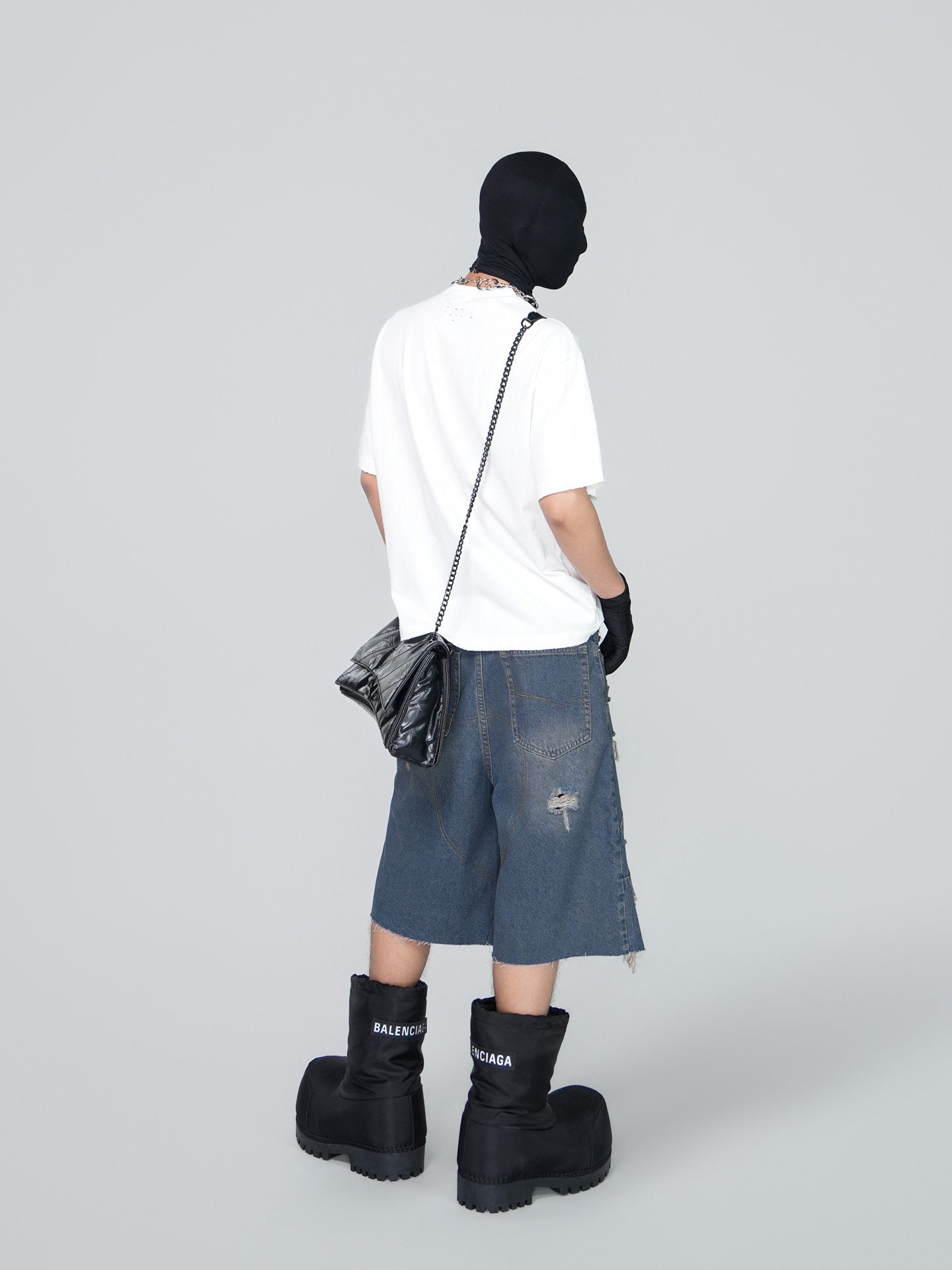Washed Damage Fray Wide Leg Denim Half Jeans WN24314