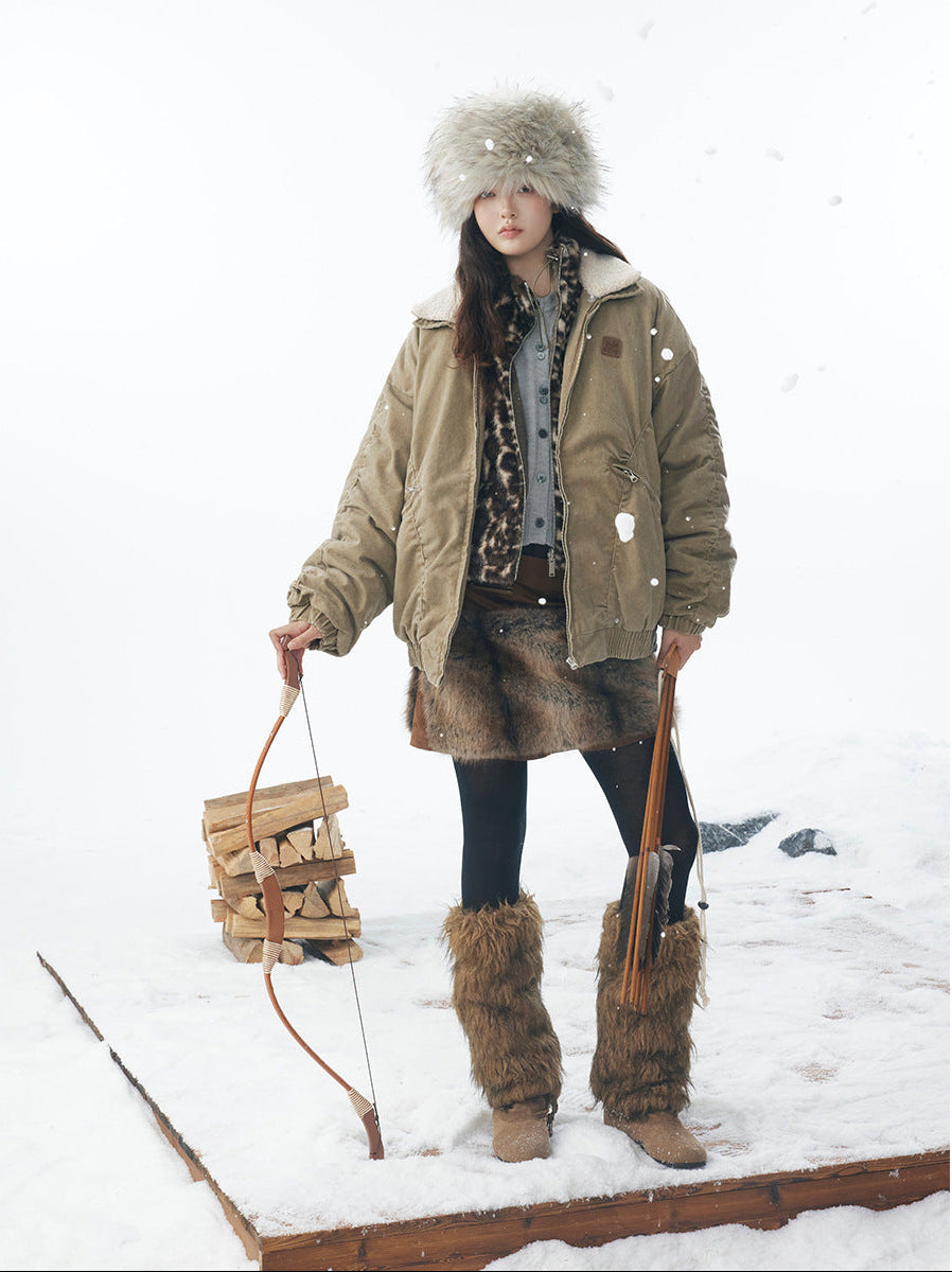 Detachable Fake Fur Collar Washed Puffer Jacket WN21904