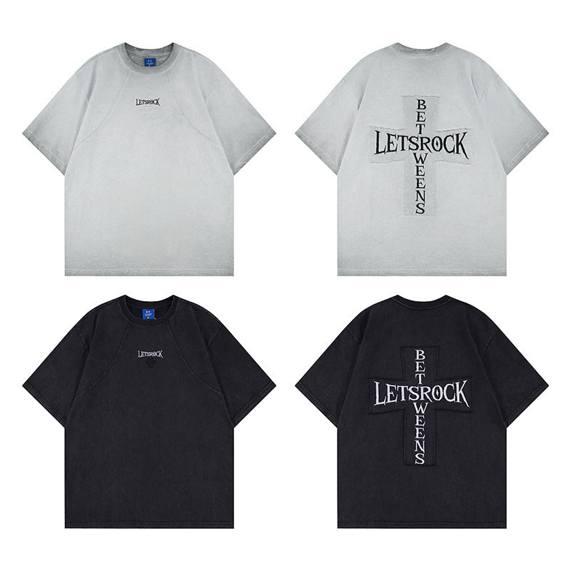 Washed Embroidery Raglan Short Sleeve T-Shirt WN25454