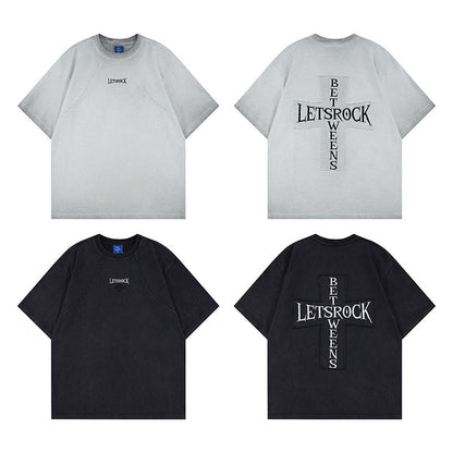 Washed Embroidery Raglan Short Sleeve T-Shirt WN25454