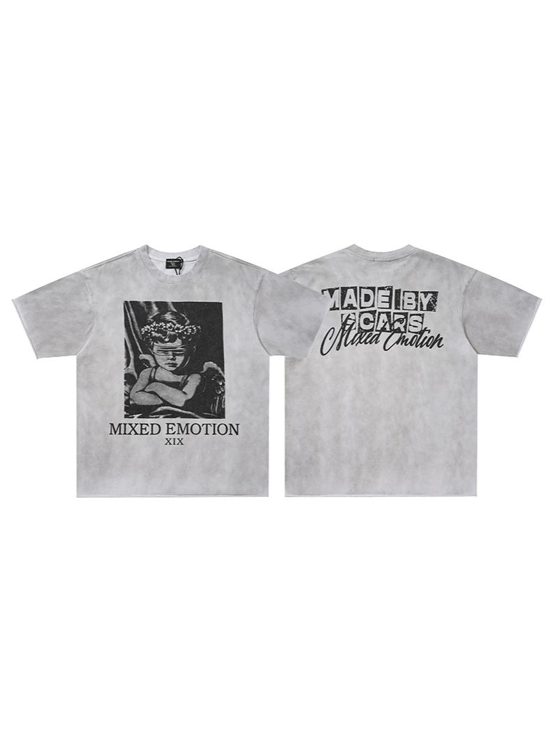Washed Portrait Graphic Print Short Sleeve T-Shirt WN27803
