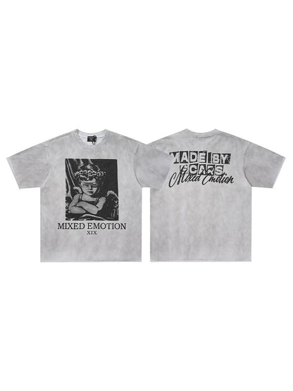 Washed Portrait Graphic Print Short Sleeve T-Shirt WN27803