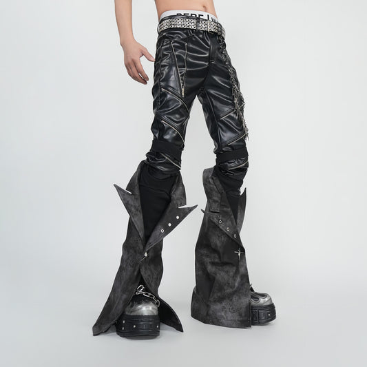 Strap Zipper Layered PU Leather Straight Pants WN24291
