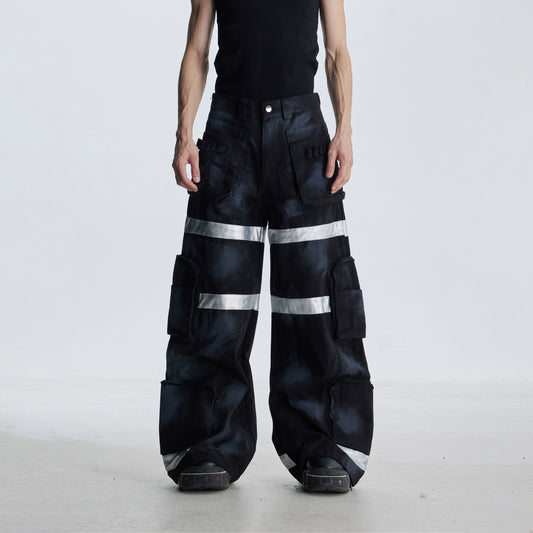 Dirty Dye Multi Pocket Wide Leg Denim Jeans WN20812