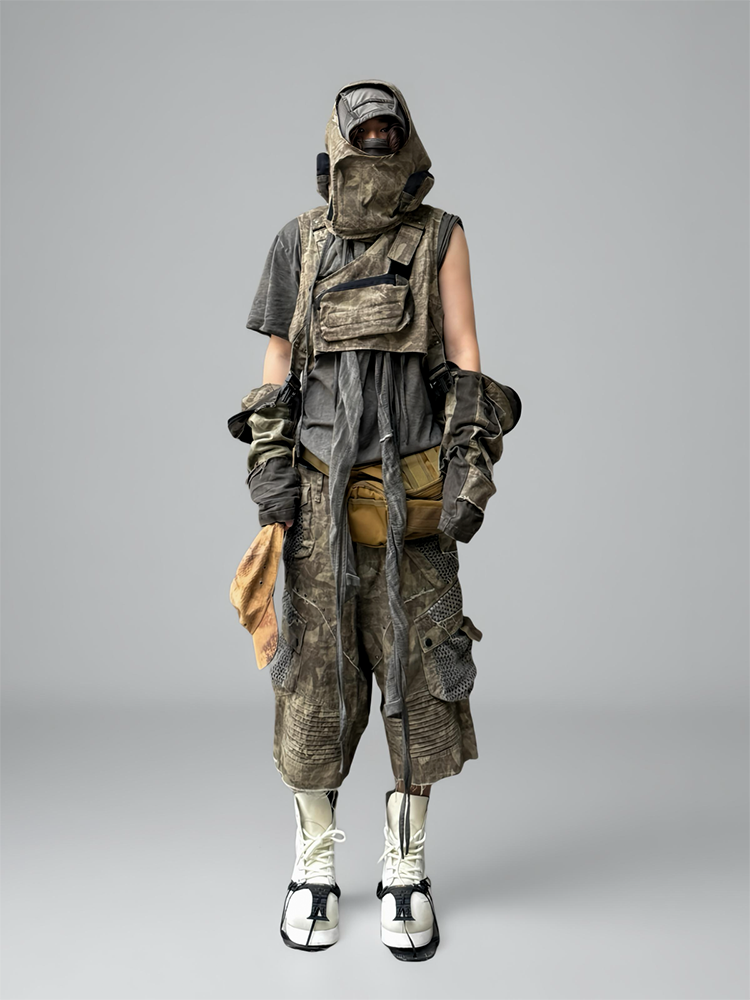 Deconstructed Camo PU Leather Rivet Short Jacket WN21988