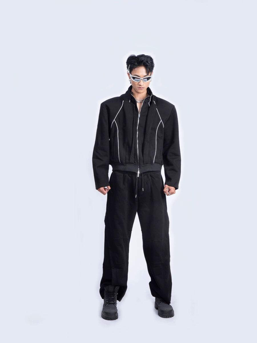 Fake Layered Patchwork Zipper Jacket & Sweatpants Setup WN9231