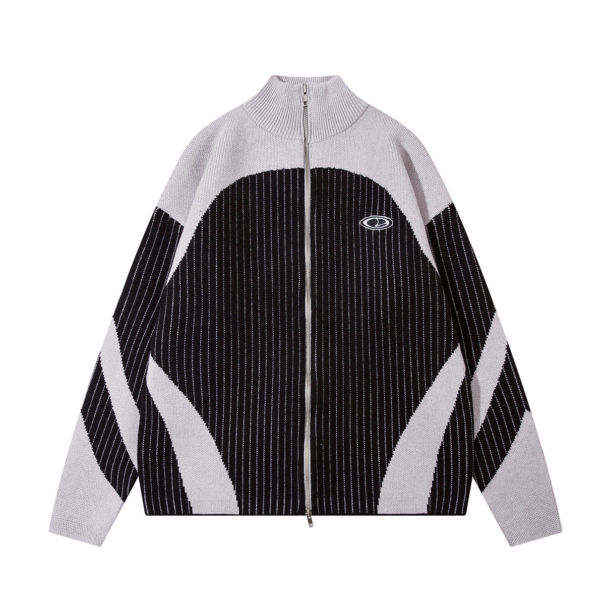 Double Zipper High-Neck Color Block Knit Cardigan WN21889