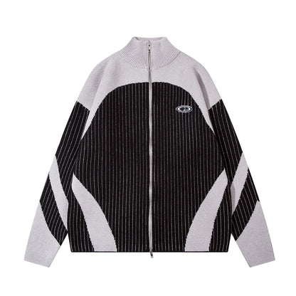 Double Zipper High-Neck Color Block Knit Cardigan WN21889