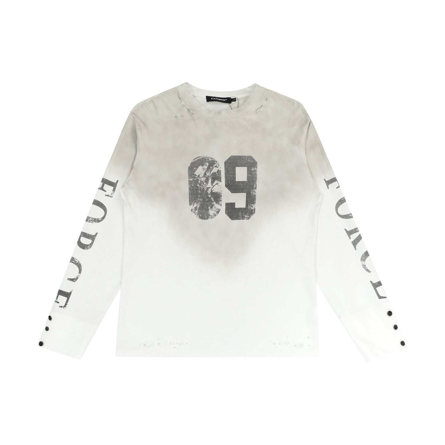 Washed Number Print Damage Long Sleeve T-Shirt WN25386