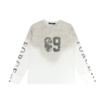 Washed Number Print Damage Long Sleeve T-Shirt WN25386