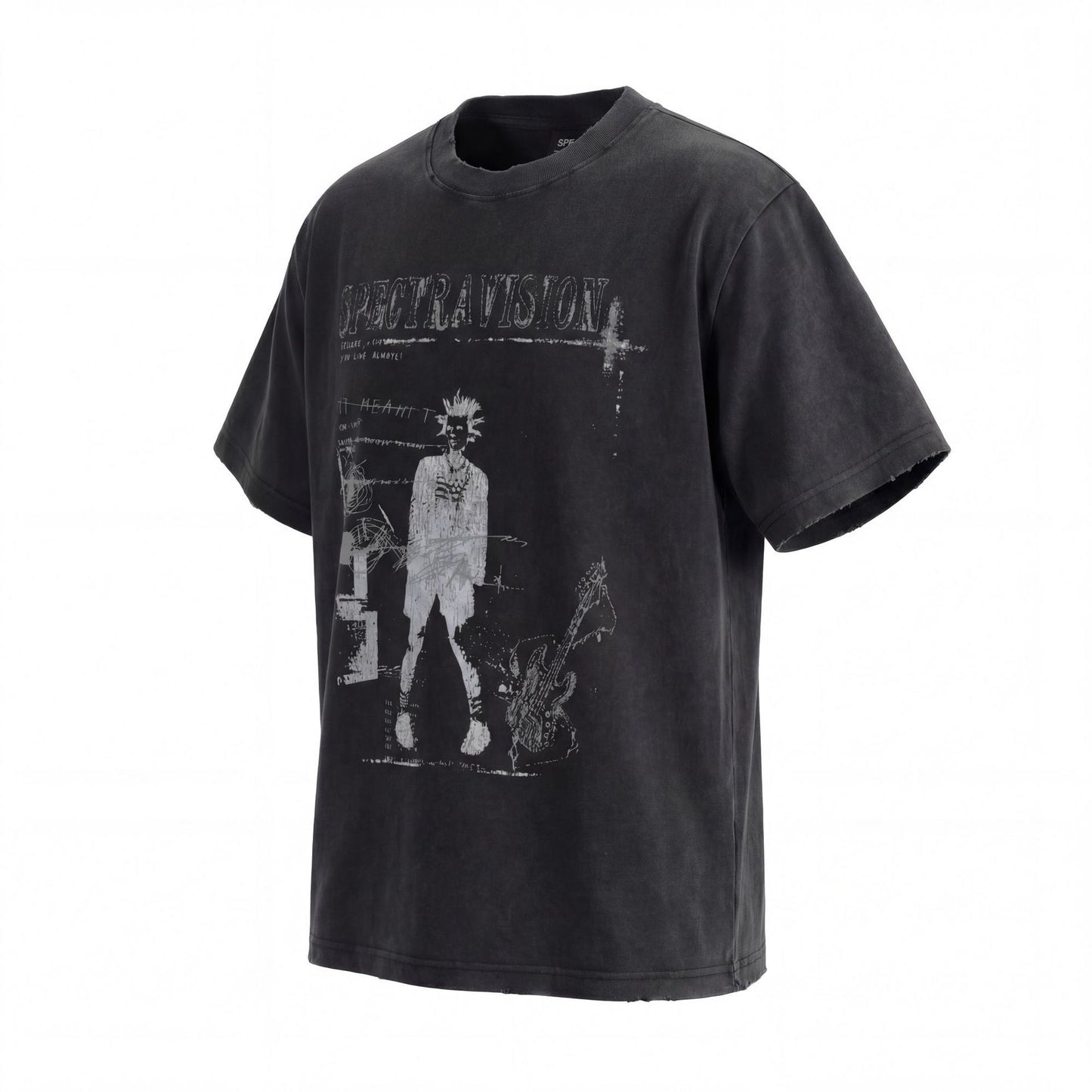 Graphic Print Wash Damage Round Neck Short Sleeve T-Shirt WN25663